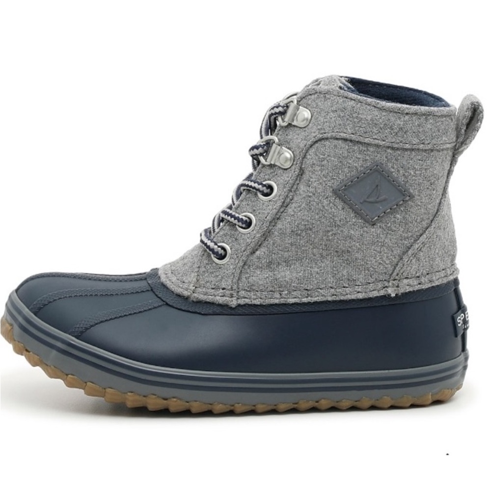 NWT Sperry Bowline Rain Boot Gray Navy Blue Youth Boys Girls Size 5 Women’s 7
